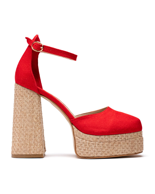 Plataforma Roja Tacón Yute 1004R