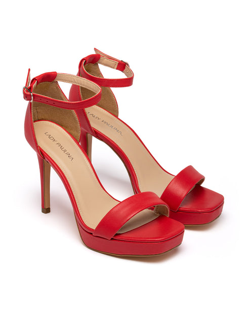 Sandalia Roja Con Plataforma Ankle Strap 26201