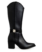 Bota Negra Vaquera Hebilla De Tiras 3092