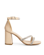 Sandalia Beige Ankle Strap Tiras Brillos 22714