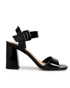 Sandalia Tacón Charol Negro Hebilla 22718
